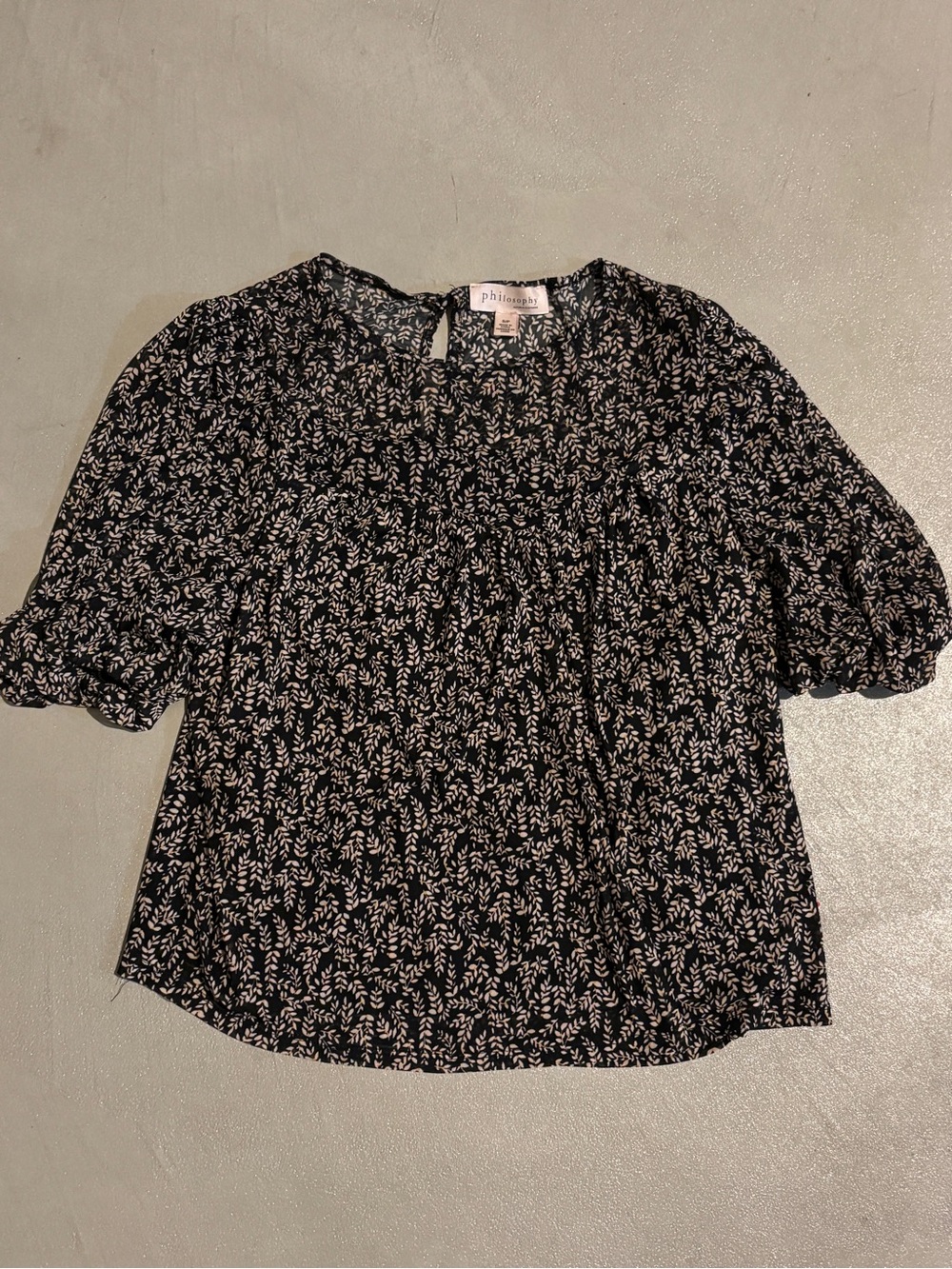 Philosophy Black Floral Puff-Sleeve Blouse